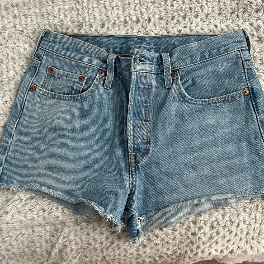 Levi's Blue Jean Shorts High-Waisted Distressed